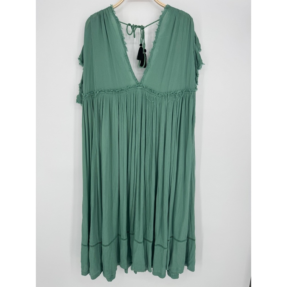 Free People Beach Comber Dress Medium Green Embroidered Boho Peasant Cottage - Picture 6 of 12